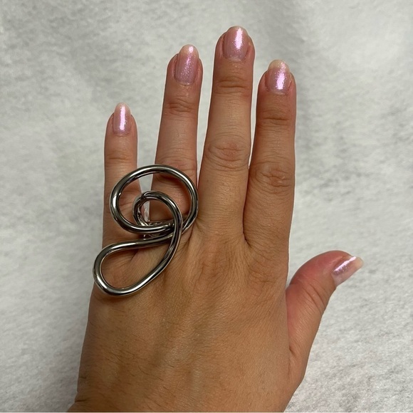 NEW MAISON Martin MARGIELA MM6 Silvertone Brass Ring US sz 6 Sculptural Swirls - Picture 7 of 12